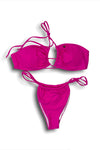 FUCHSIA CROSSOVER THONG BIKINI SWIMSUIT REVERSE TRIANGLE