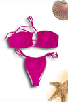 FUCHSIA CROSSOVER THONG BIKINI SWIMSUIT REVERSE TRIANGLE