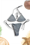 GRAY BIKINI HALTER TRIANGLE SIDE DRAWSTRING